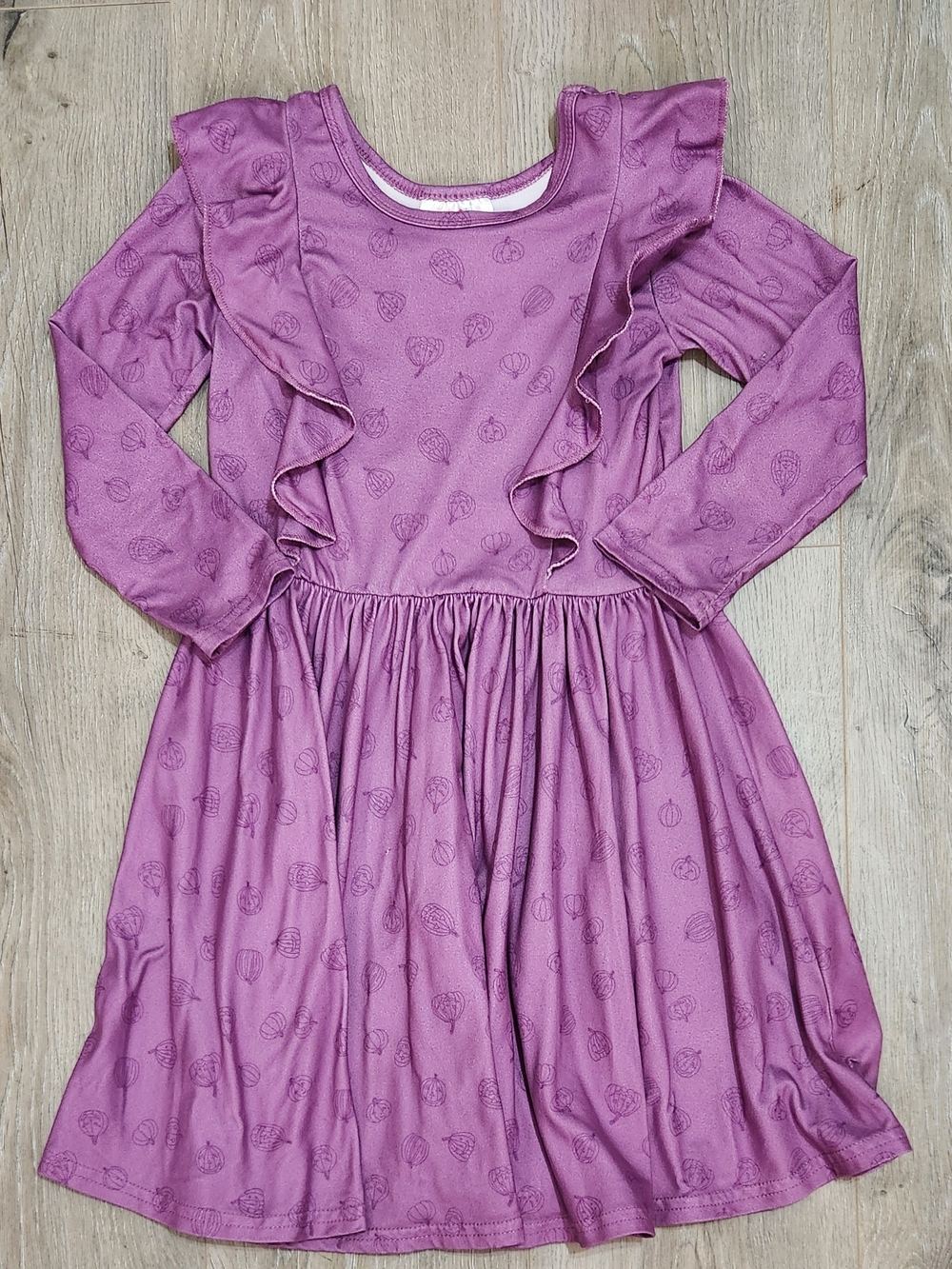 Girls' Dot Dot Smile Purple Pumpkin Ruffle Long-Sleeve Dress